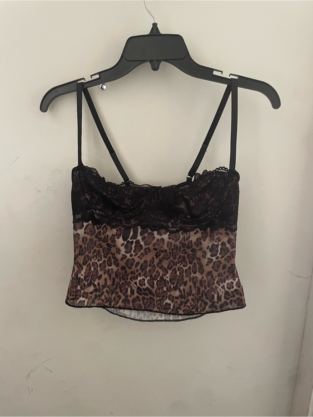 SHEIN Black Lace & Brown Leopard Print Cami Top